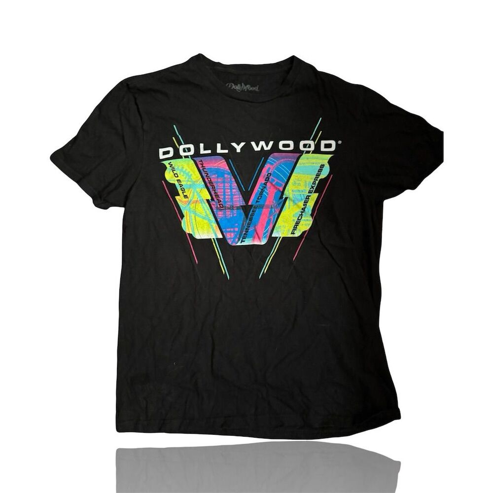 Dollywood Graphic T-Shirt Black Unisex S Amusement Park Retro Theme: Neon